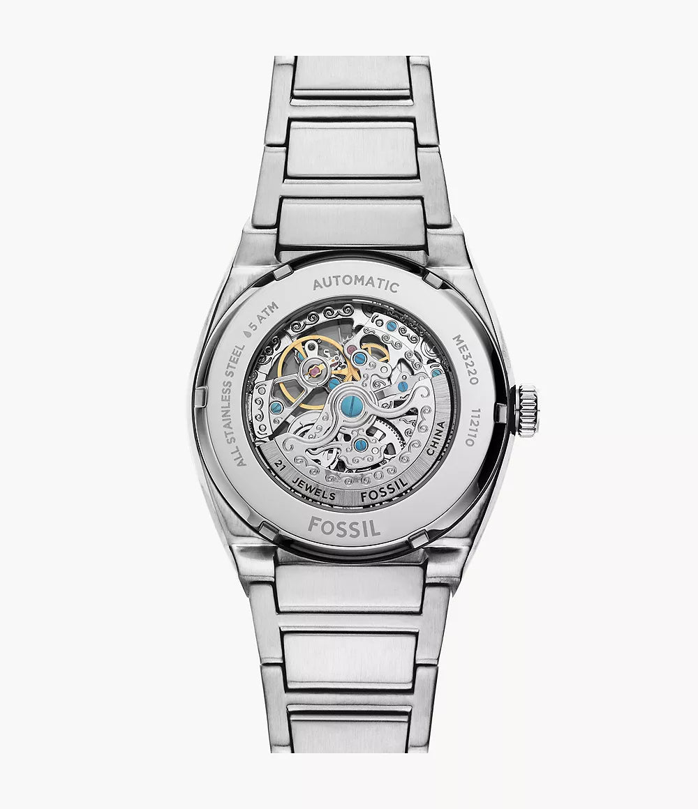 Fossil Everett Automatic Skeleton Blue Dial Stainless Steel Men’s Watch | ME3220 - VERSE - 