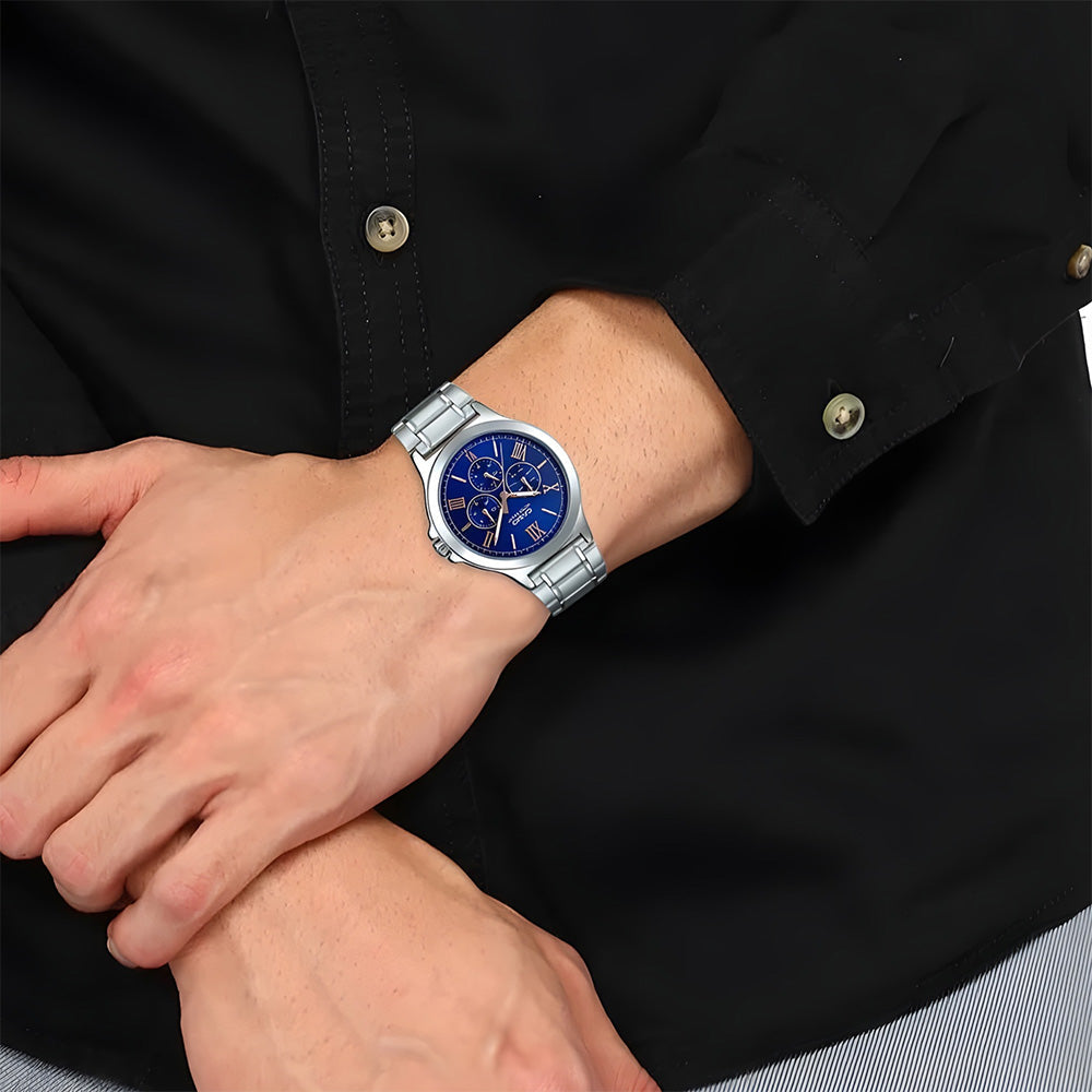 Casio Enticer MTP-V300D-2AUDF Navy Blue Dial Stainless Steel Men's Multifunction Watch | Casio MTP-V300D-2AUDF