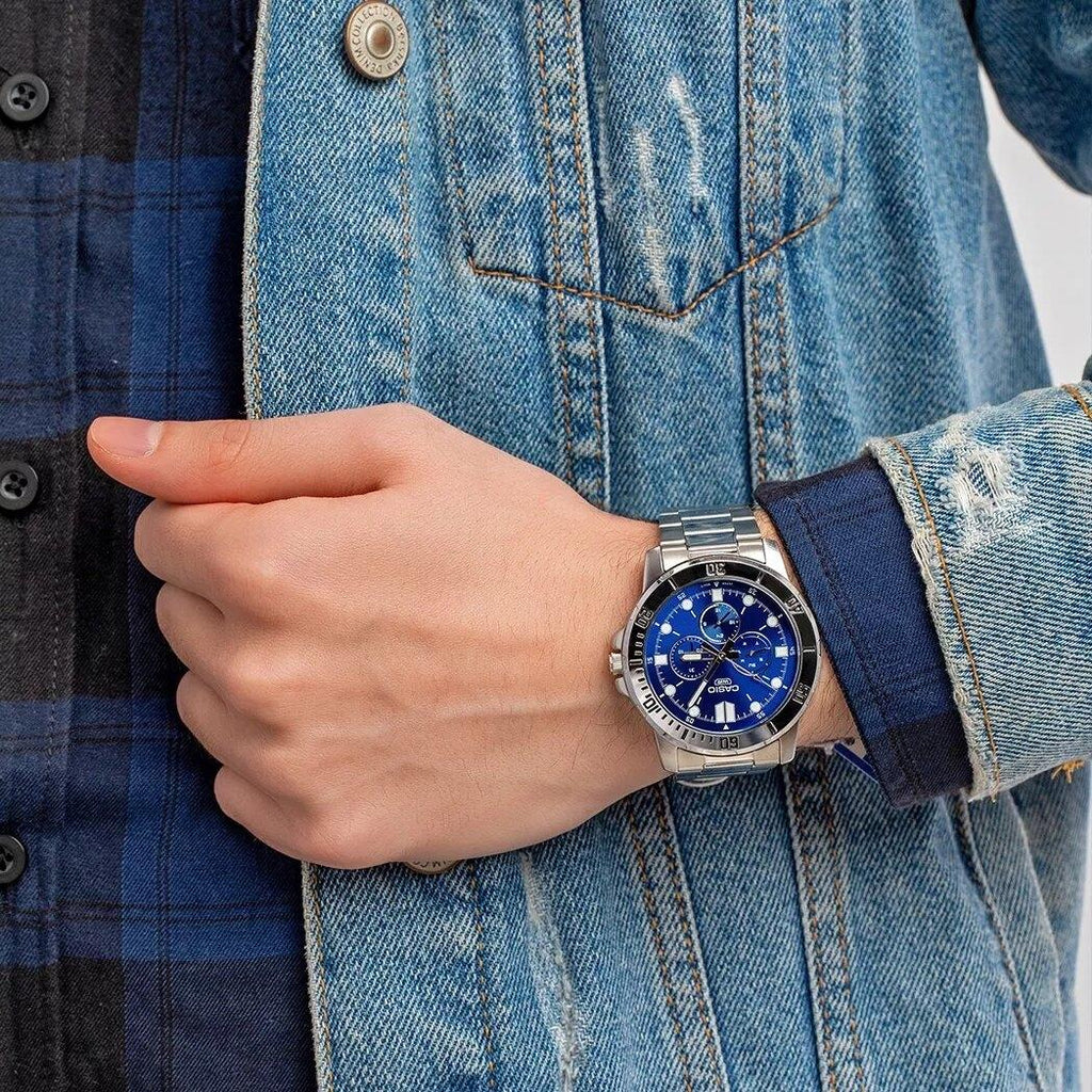Casio Enticer MTP-VD300D-2EUDF Blue Dial Stainless Steel Men's Multifunction Watch | Casio MTP-VD300D-2EUDF