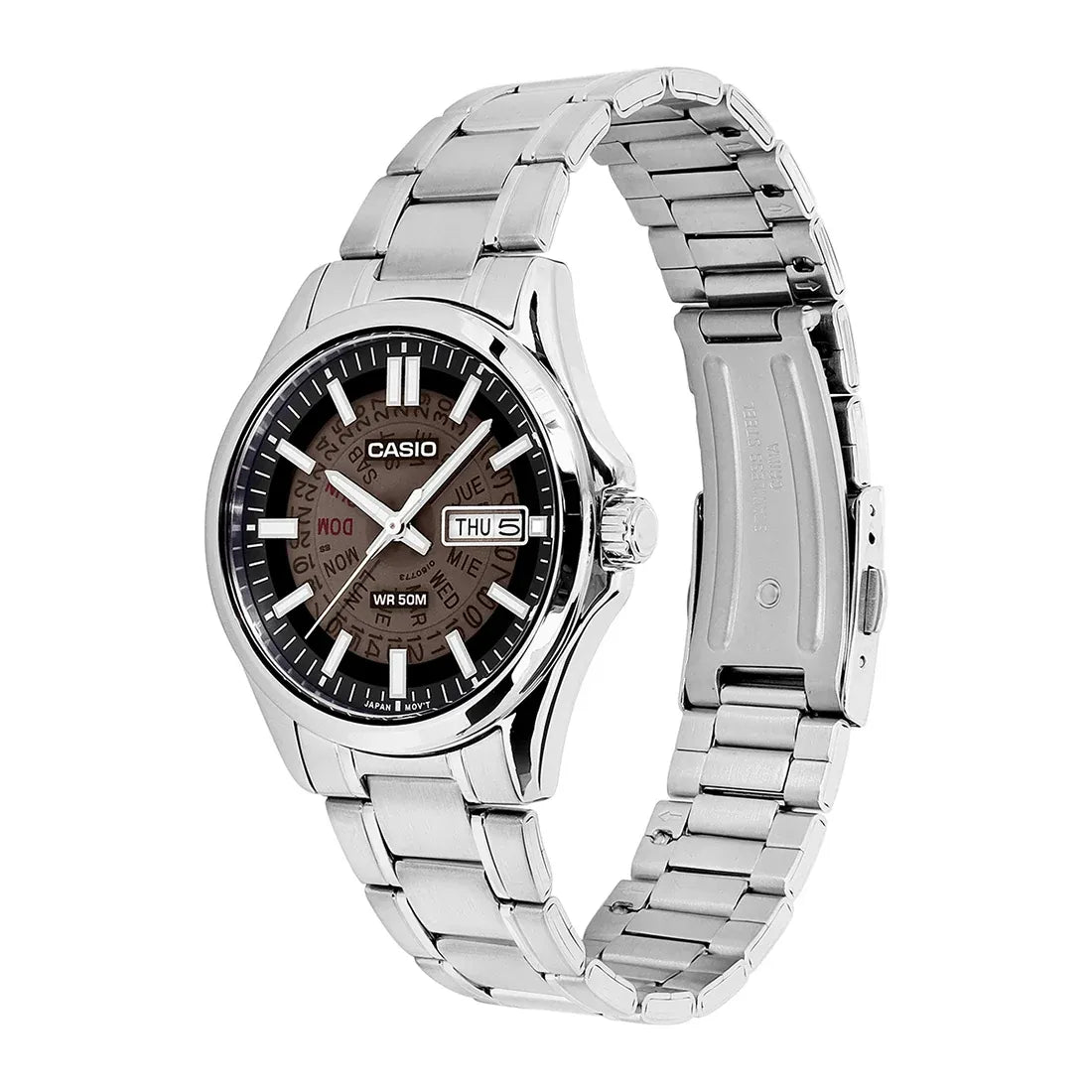 Casio Enticer MTP-E740-1AV Translucent Smoke Dial Day-Date Stainless Steel Men's Watch | Casio MTP-E740-1AV