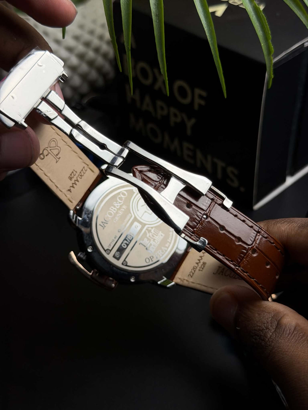 Jacob & Co. Opera Godfather Quartz | Silver Tone Brown Leather Strap Watch - ( Double A )