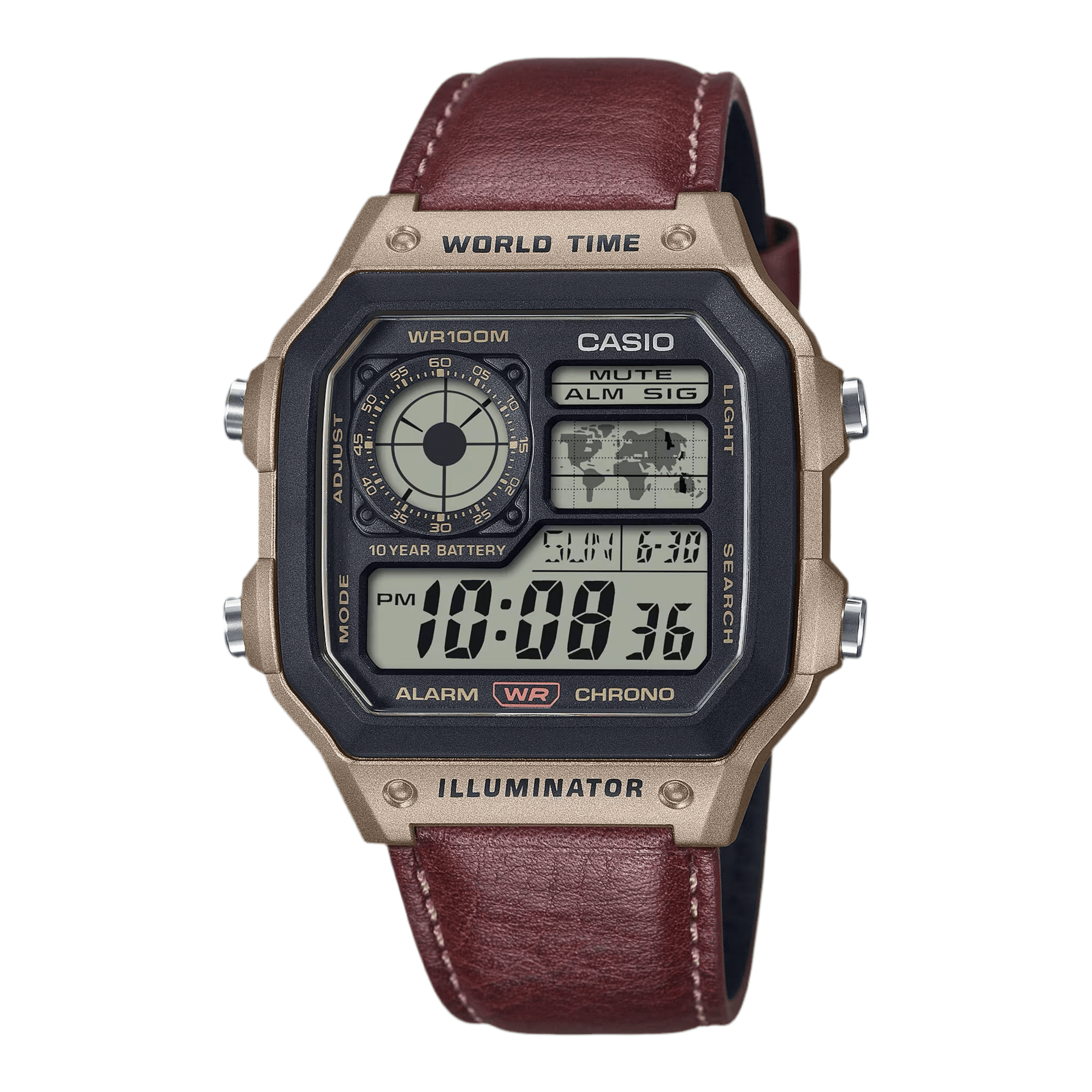 Casio AE - 1200WHL “Royale Leather” World Time Digital Watch – Brown Strap - VERSE - 