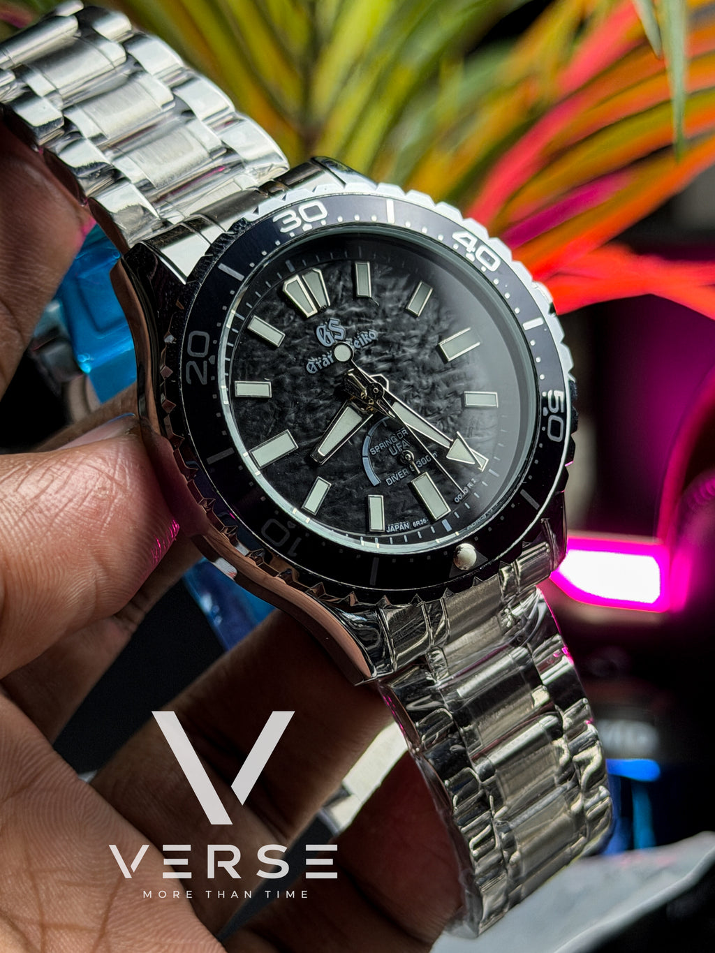 Grand Seiko Ushio Style Automatic Watch – Black Textured Dial (Double A)