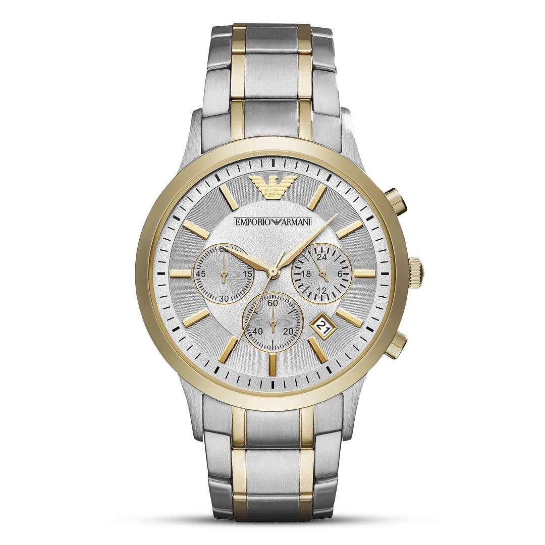 Emporio Armani Renato AR11076 Two-Tone Silver & Yellow-Gold Chronograph Men’s Watch| Emporio Armani Renato AR11076VERSE