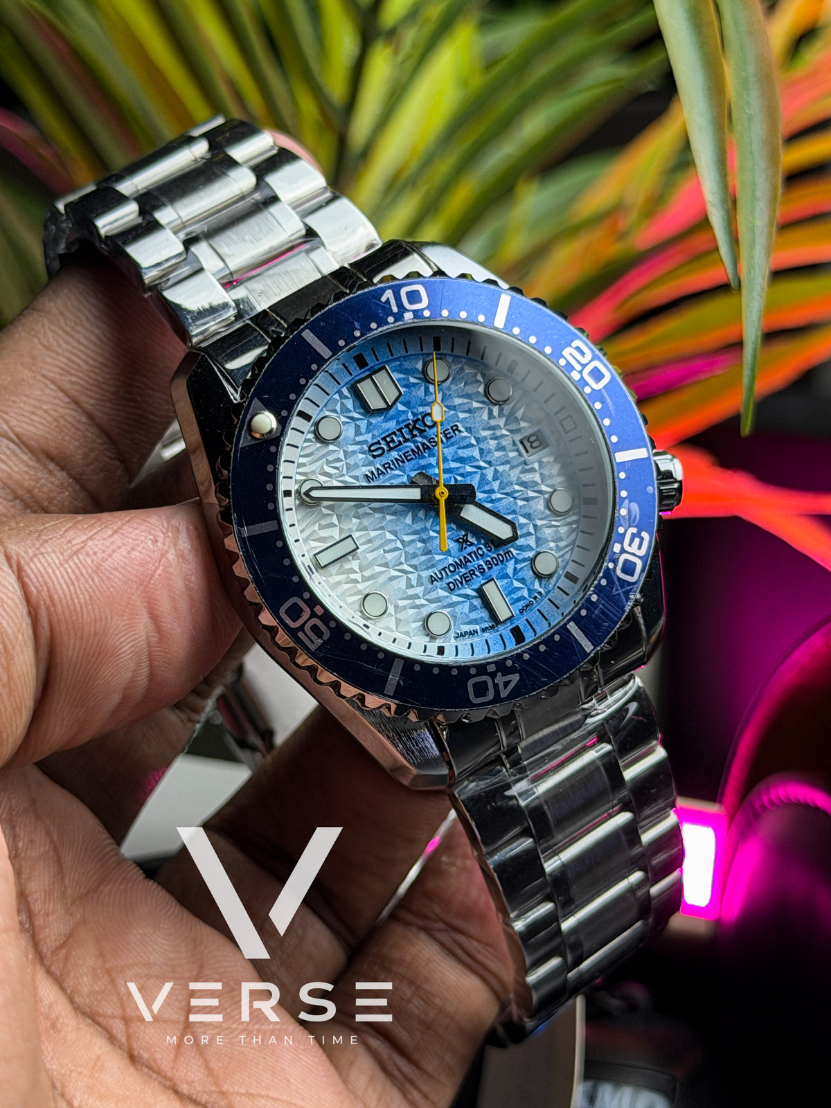 Seiko Marine Master Style Automatic Watch – Icy Blue Textured Dial (Double A)