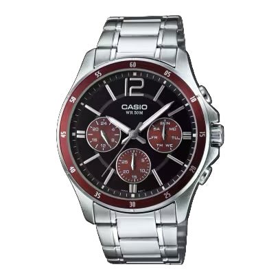 Casio 1374D - 5AV Men’s Silver Stainless Steel Watch with Black and Red Dial| Casio 1374D - 5AV - VERSE - 