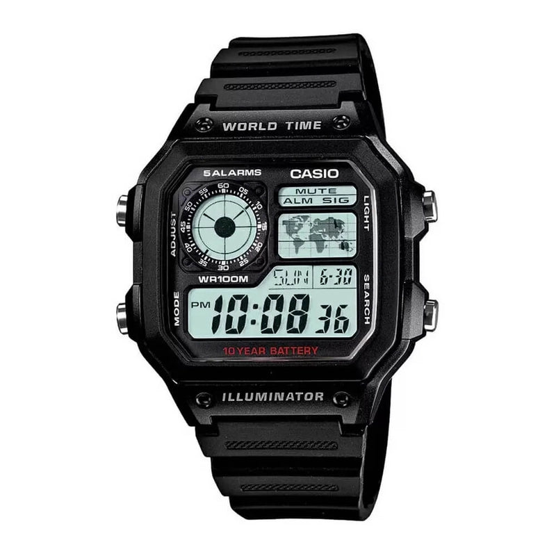 Casio AE-1200WH-1AVDF “Casio Royale” Men’s World Time Digital Watch with Black Resin Band | Casio AE-1200WH-1AVDFVERSE