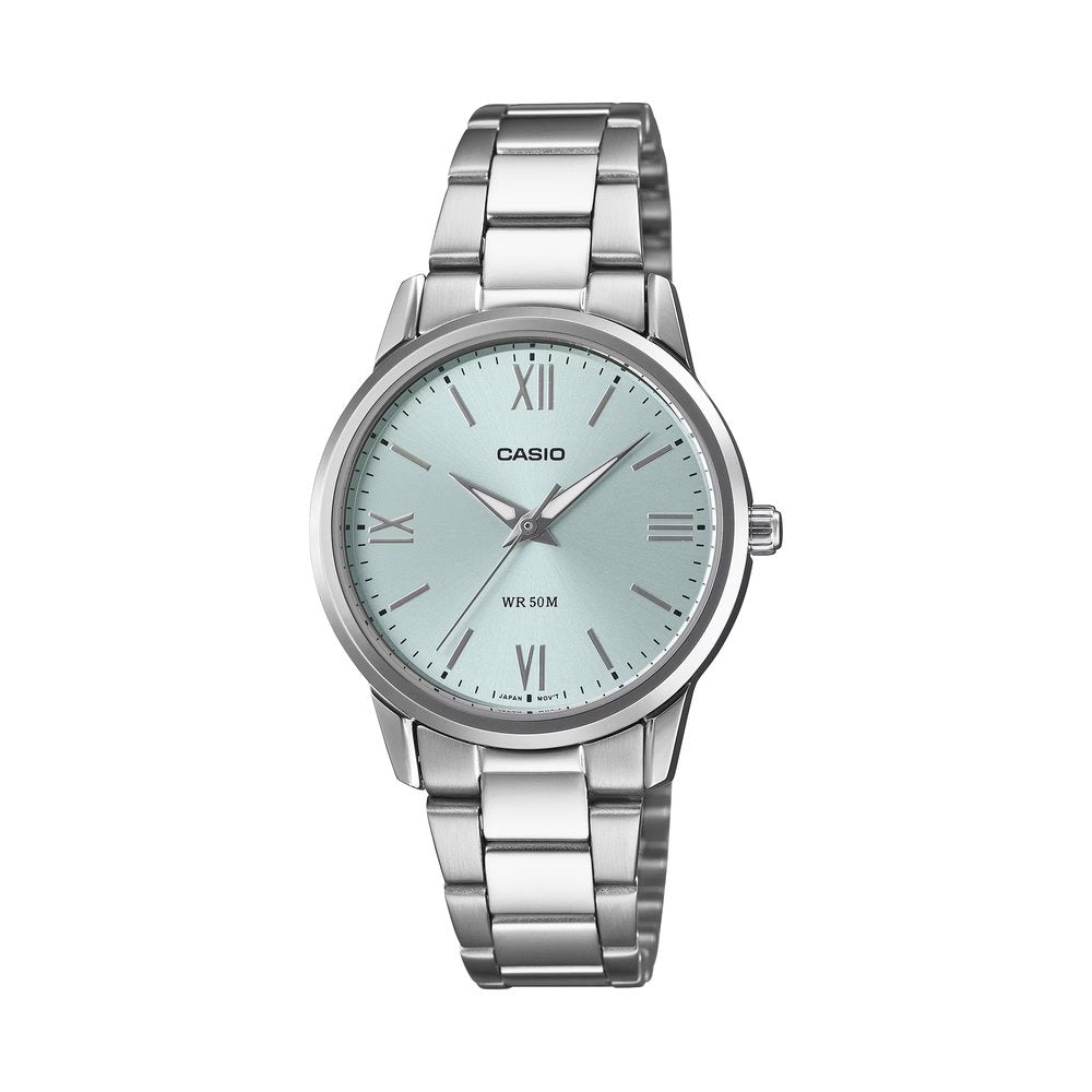 Casio Enticer LTP-1303DD-2AVDF mint blue metallic dial ion-plated stainless steel women's watch