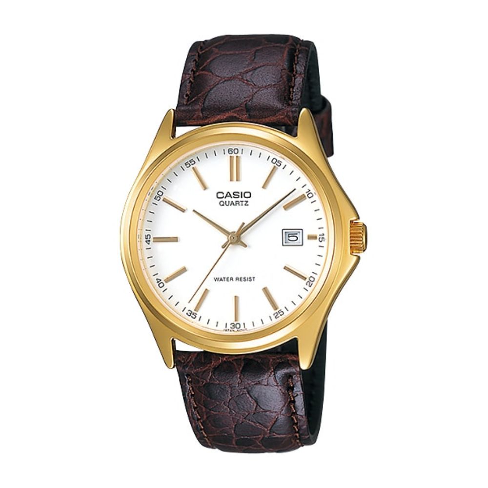 Casio Enticer MTP-1183Q-7ADF white dial gold tone brown leather men's watch