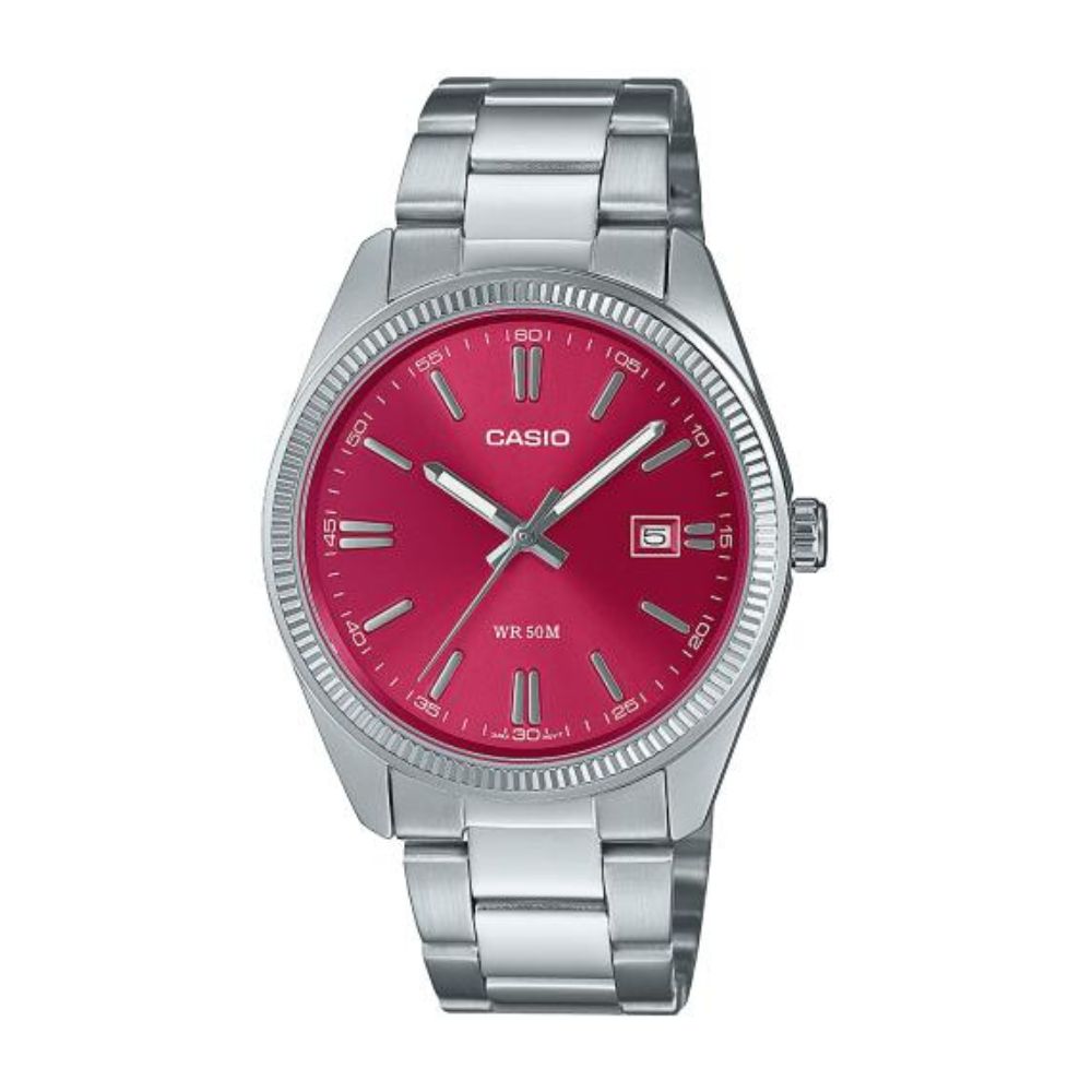Casio Enticer MTP-1302PD-4AVEF red dial stainless steel men's watch