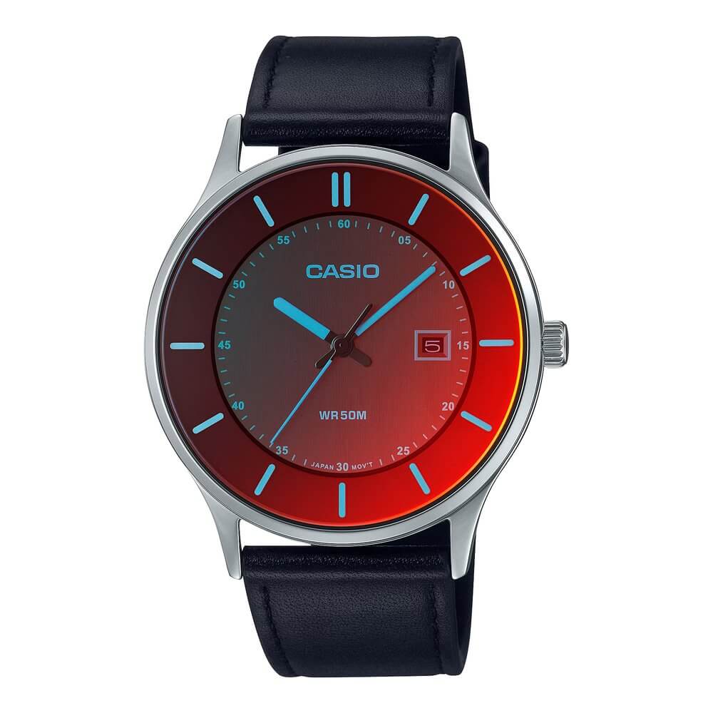 Casio Enticer MTP-E605L-1EVDF black red polarised dial black leather men's watch