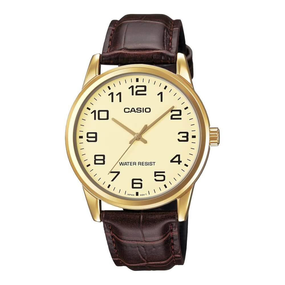 Casio Enticer MTP-V001GL-9BUDF Champagne Gold Dial Brown Leather Men's Watch