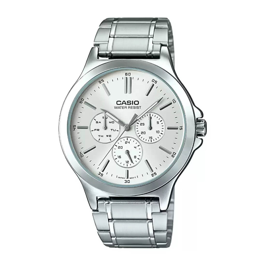 Casio Enticer MTP-V300D-7AUDF Opaline-White Dial Stainless Steel Men's Multifunction Watch