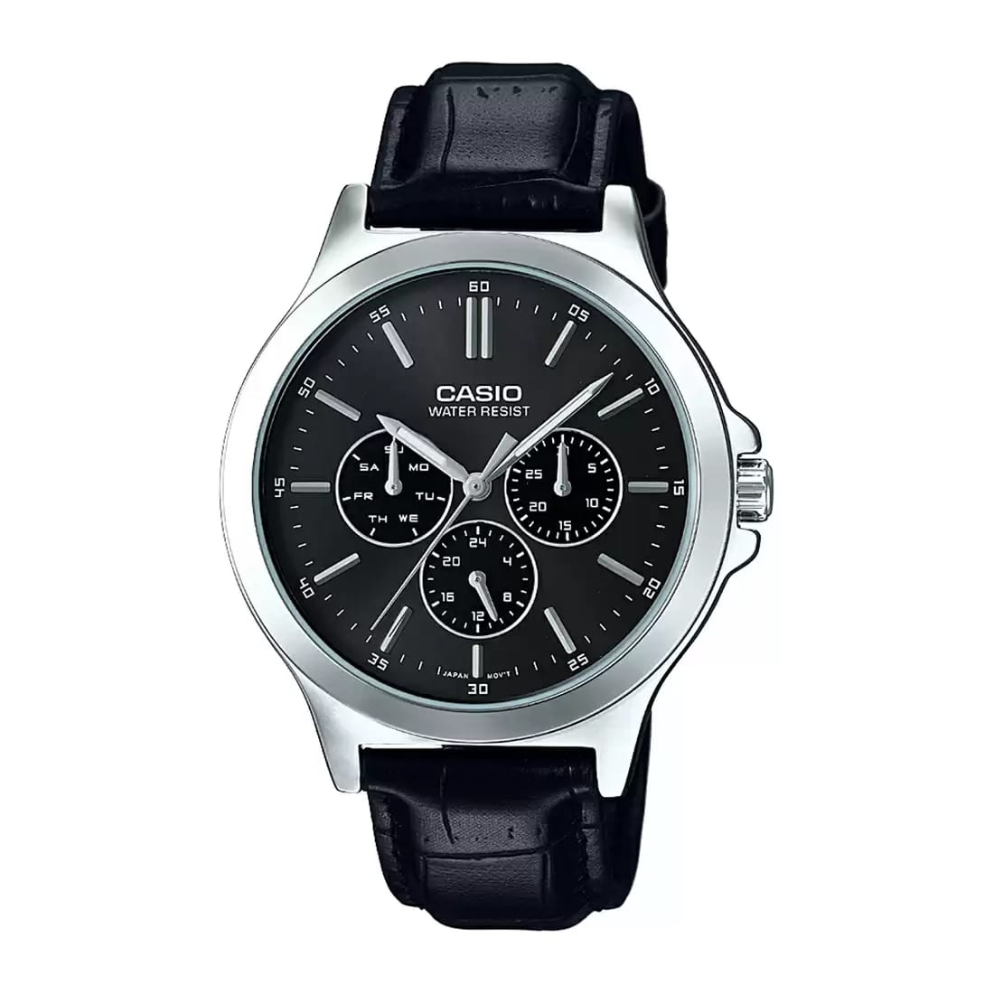 Casio Enticer MTP-V300L-1AUDF Black Dial Black Leather Men's Multifunction Watch