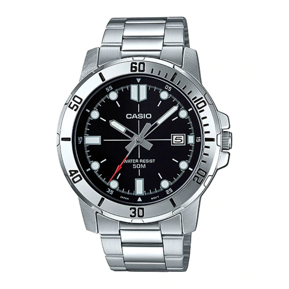 Casio Enticer MTP-VD01D-1EVUDF Black Dial Stainless Steel Men's 50m Watch