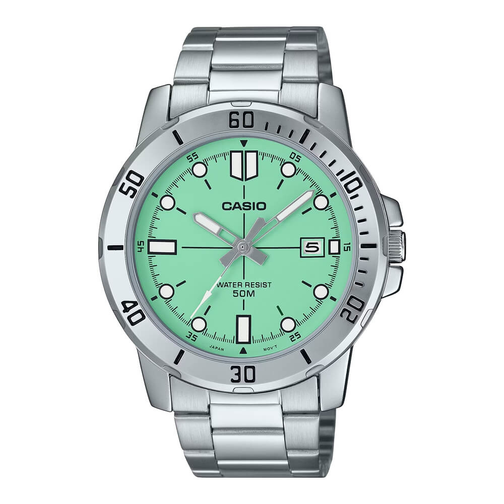 Casio Enticer MTP-VD01D-3E1VUDF Mint Green Dial Stainless Steel Men's 50m Watch