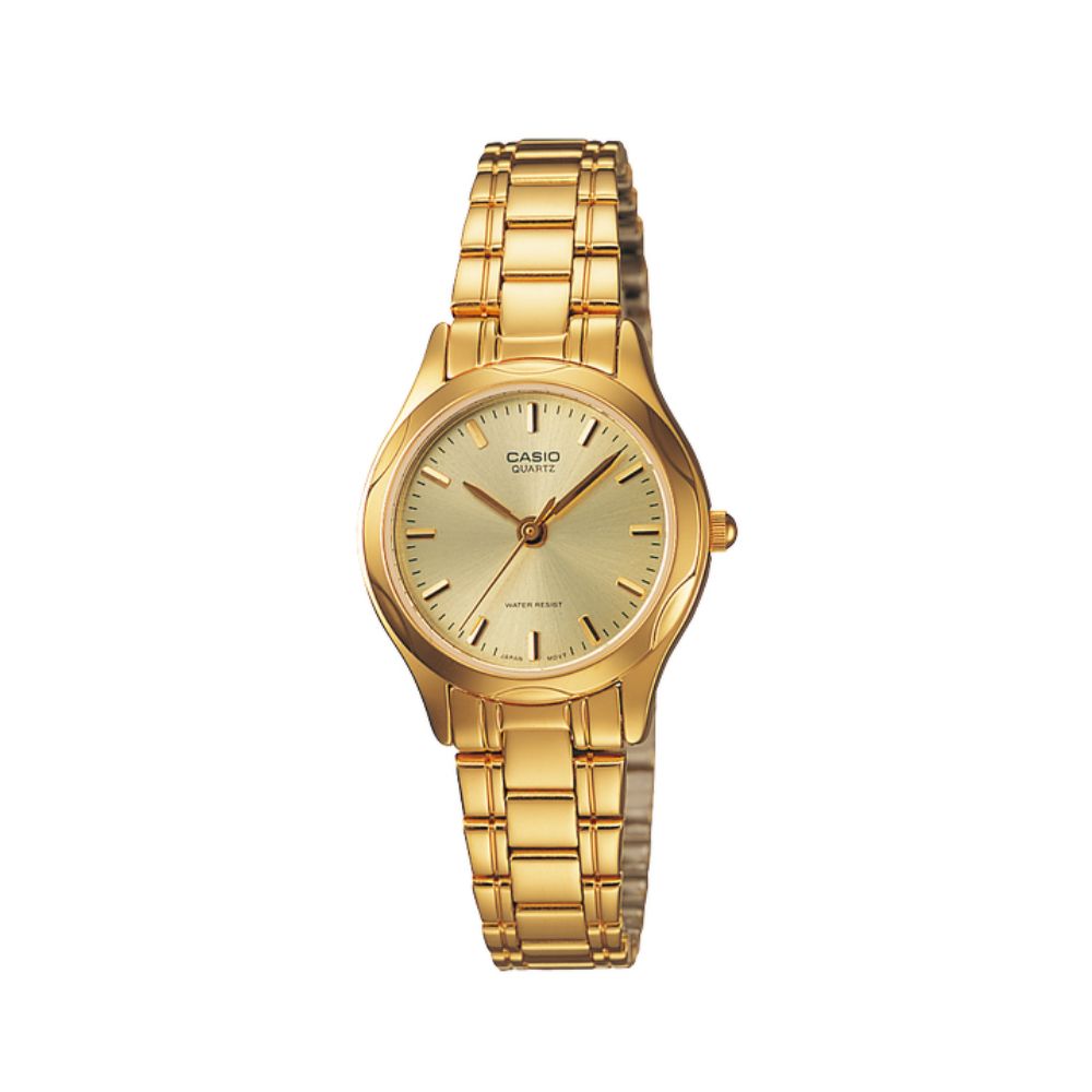 Casio LTP-1275G-9ADF gold champagne sunburst dial gold-tone women's watch with polished gold hands