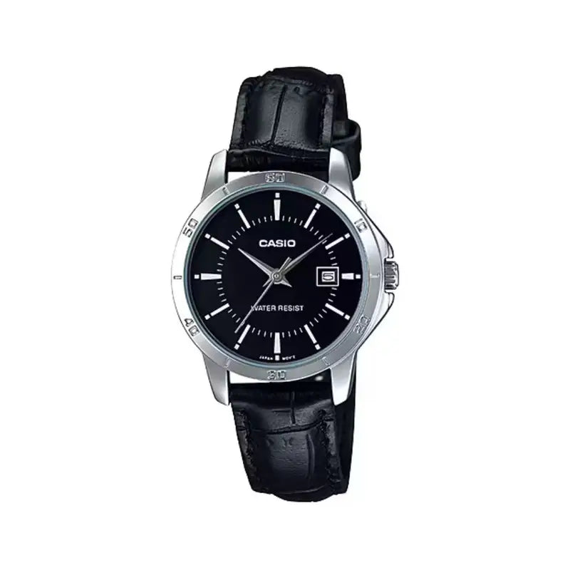 Casio LTP-V004L-1AUDF black dial black leather women’s watch