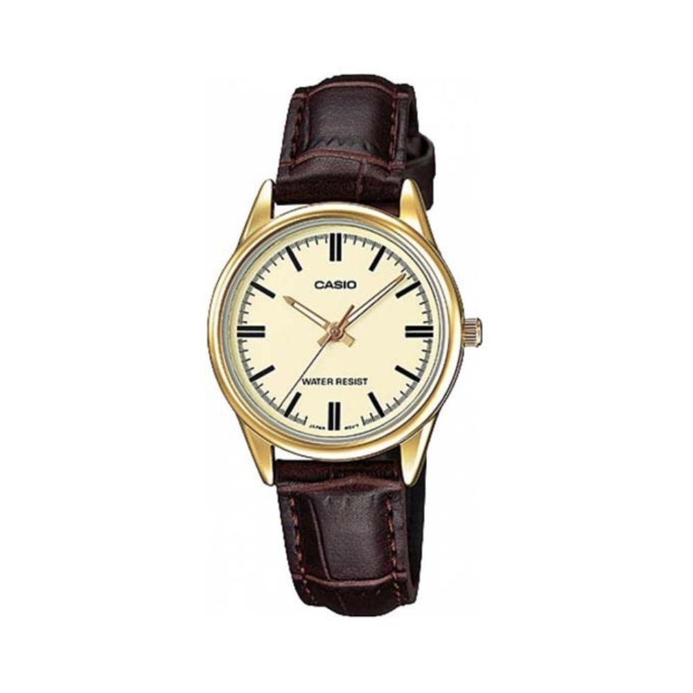 Casio LTP-V005GL-9AUDF champagne gold dial gold-tone case brown leather women's watch