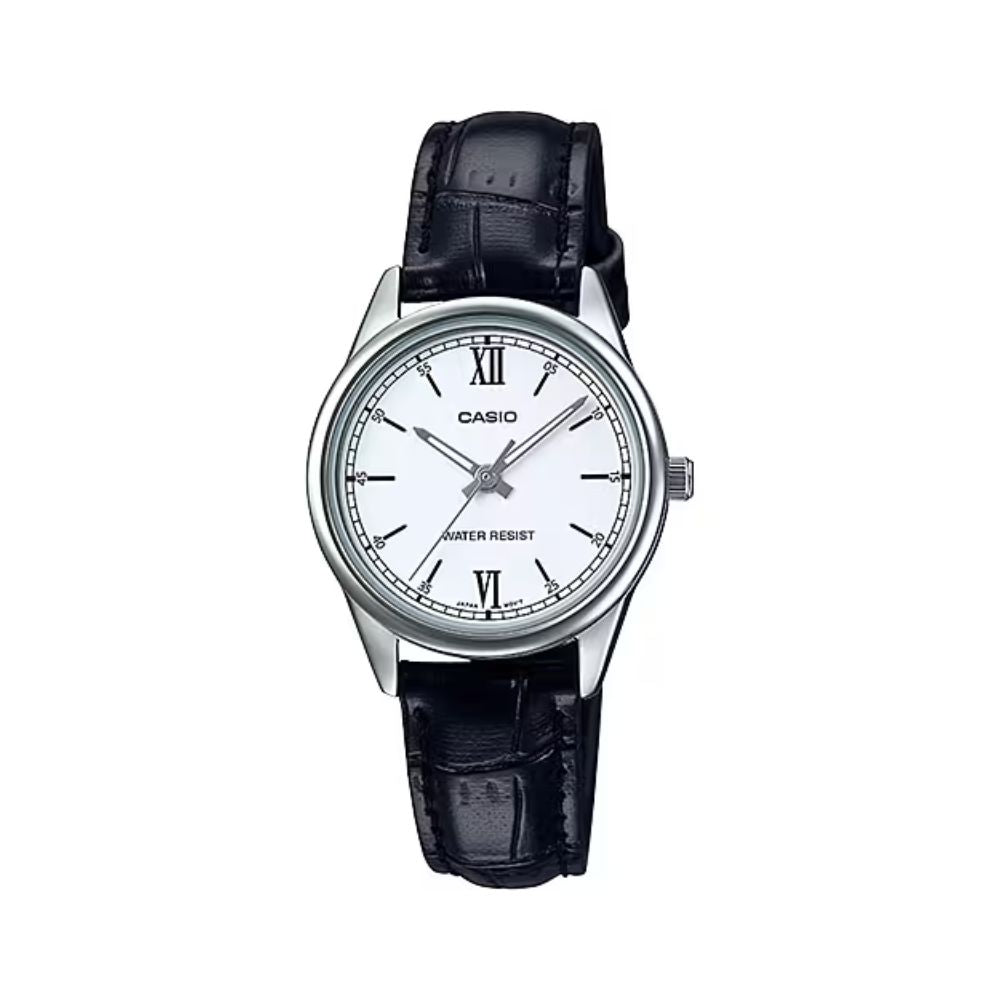 Casio LTP-V005L-7B2UDF silver-white dial black leather women's watch