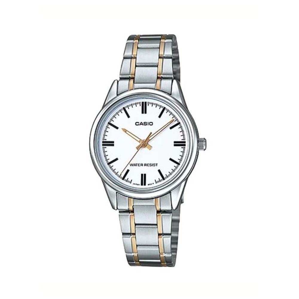 Casio LTP-V005SG-7AUDF opaline white dial two-tone silver and gold stainless steel women's watch