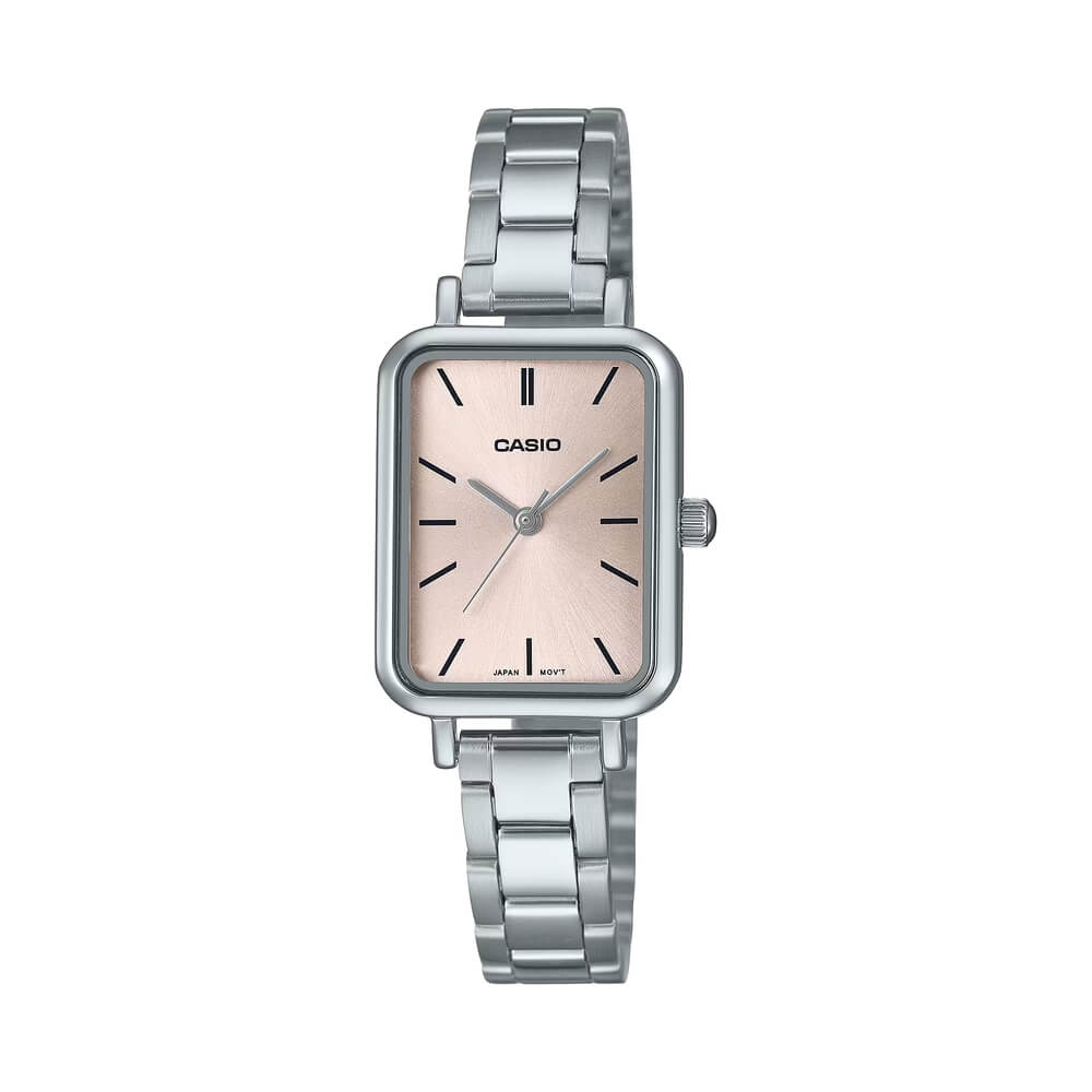 Casio LTP-V009D-4EUDF peach pink dial stainless steel women's watch with three-hand analog display