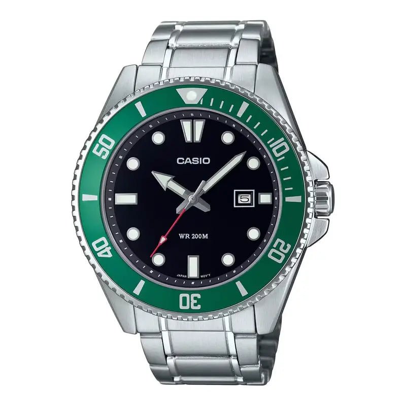 Casio MDV - 107D - 3AVDF Green Bezel 200m Stainless Steel Men's Diver Watch | Casio MDV - 107D - 3AVDF - VERSE - 