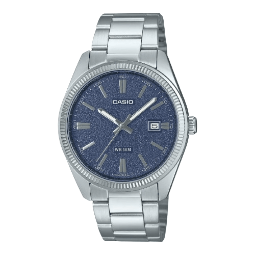 Casio MTP - 1302DA - 2A1VDF Men’s Silver Stainless Steel Watch with Matte Blue Dial| Casio MTP - 1302DA - 2A1VDF - VERSE - 