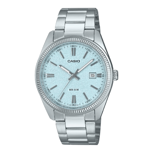 Casio MTP-1302DA-2A2VDF Men’s Silver Stainless Steel Watch with Matte Sky-Blue Dial| Casio MTP-1302DA-2A2VDF