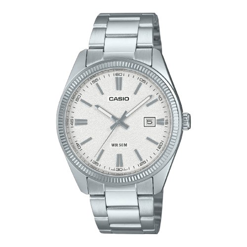 Casio MTP - 1302DA - 7AVDF Men’s Silver Stainless Steel Watch with Matte White Dial| Casio MTP - 1302DA - 7AVDF - VERSE - 