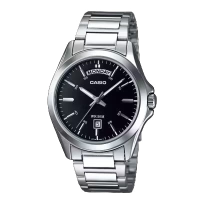 Casio MTP - 1370D - 1A1V Men’s Silver Stainless Steel Watch with Black Dial| Casio MTP - 1370D - 1A1V - VERSE - 