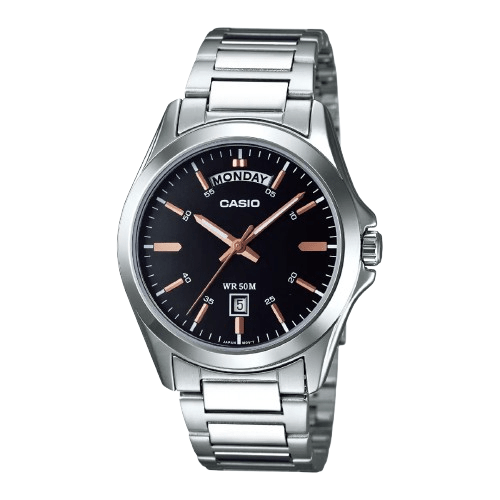 Casio MTP - 1370D - 1A2VDF Men’s Silver Stainless Steel Watch with Black Dial| Casio MTP - 1370D - 1A2VDF - VERSE - 