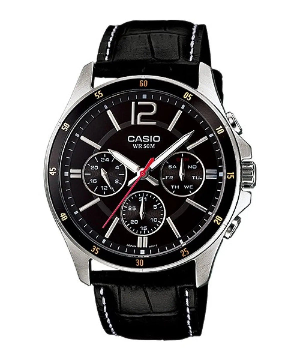 Casio MTP - 1374L - 1AVDF Men’s Black Dial & Black Leather Strap| Casio MTP - 1374L - 1AVDF - VERSE - 