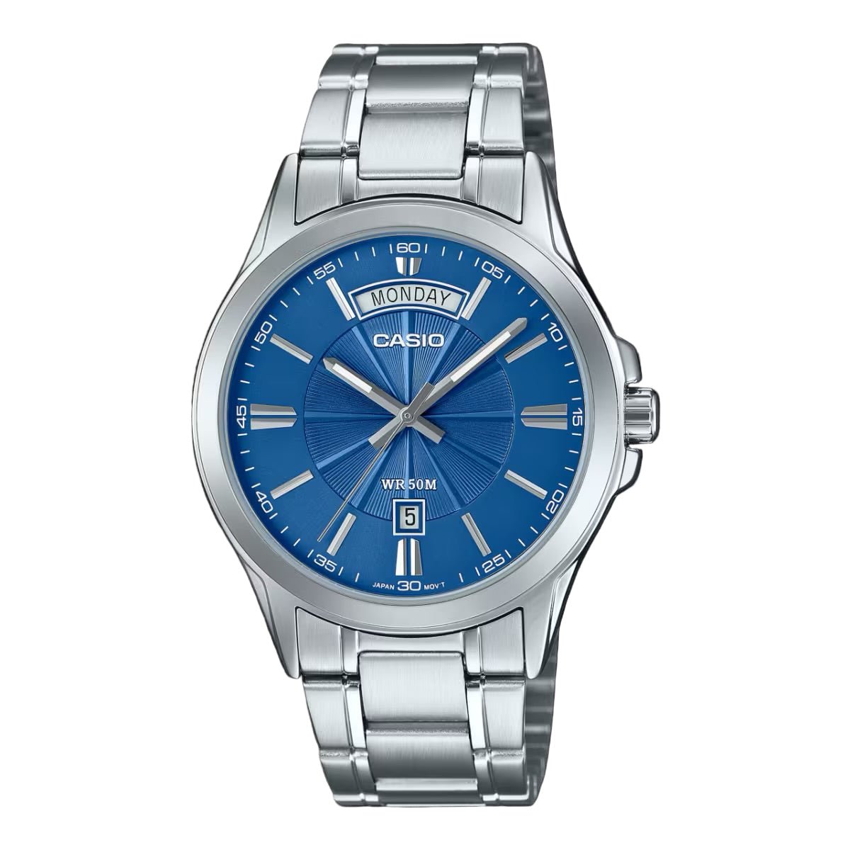 Casio MTP - 1381D - 2A Men’s Silver Stainless Steel Watch with Blue Dial| Casio MTP - 1381D - 2A - VERSE - 