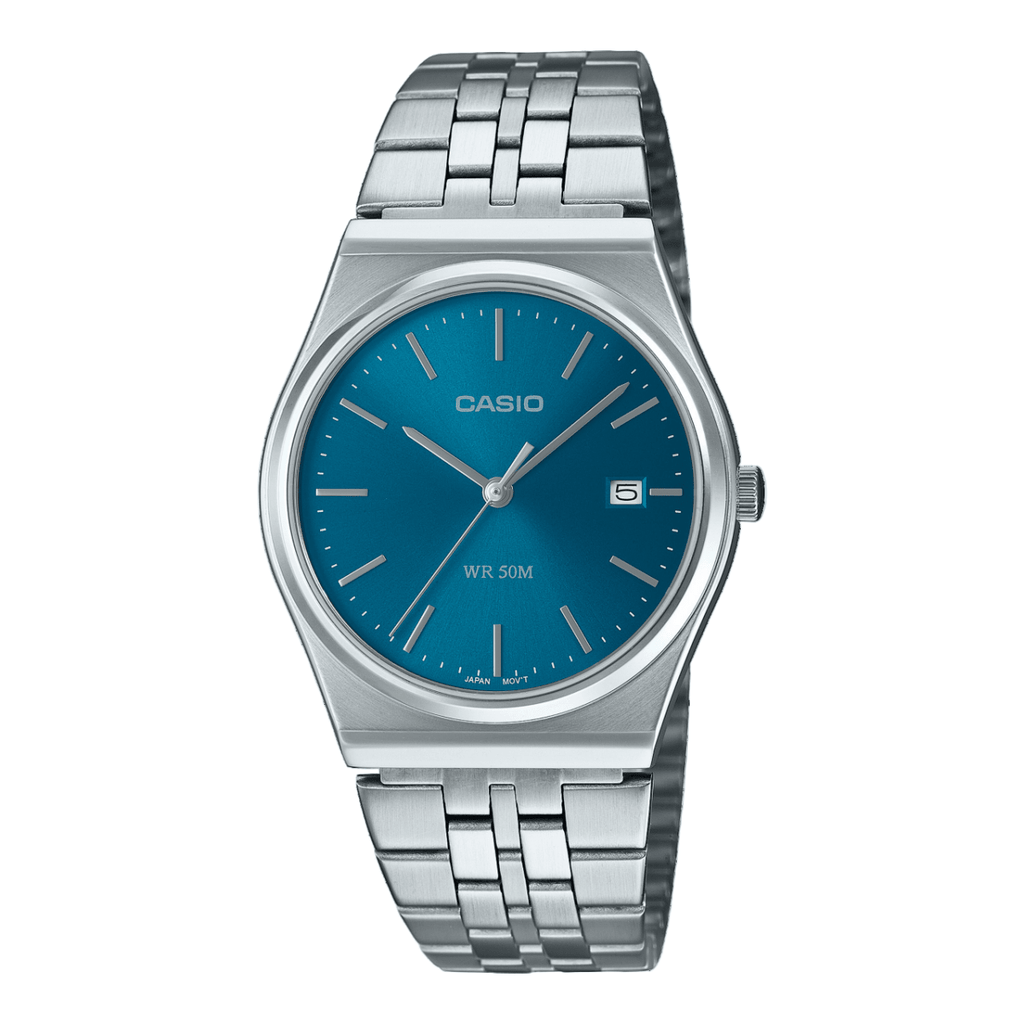 Casio MTP - B145D - 2A2VDF Men’s Silver Stainless Steel Watch with Blue Dial| Casio MTP - B145D - 2A2VDF - VERSE - 
