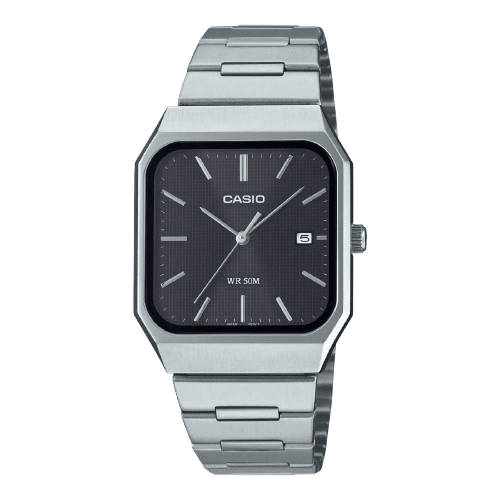 Casio MTP - B185D - 1AVDF Men’s Silver Stainless Steel Square Watch with Black Dial| Casio MTP - B185D - 1AVDF - VERSE - 