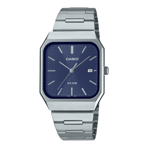 Casio MTP - B185D - 2A1VDF Men’s Silver Stainless Steel Watch with Blue Dial| Casio MTP - B185D - 2A1VDF - VERSE - 