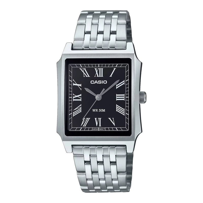 Casio MTP - B190D - 1BVDF Black Dial Men's Stainless Steel Tank Watch | Casio MTP - B190D - 1BVDF - VERSE - 