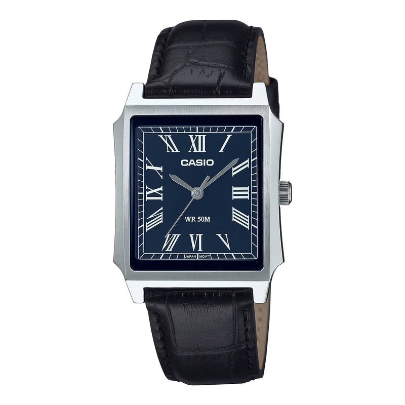 Casio MTP - B190L - 2BVDF Blue Dial Black Leather Men’s Tank Watch | Casio MTP - B190L - 2BVDF - VERSE - 