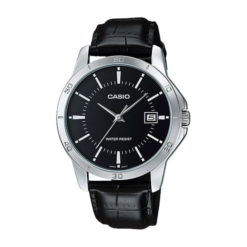 Casio MTP - V004L - 1AUDF Men’s Black Dial Leather Analog Watch | Casio MTP - V004L - 1AUDF - VERSE - 