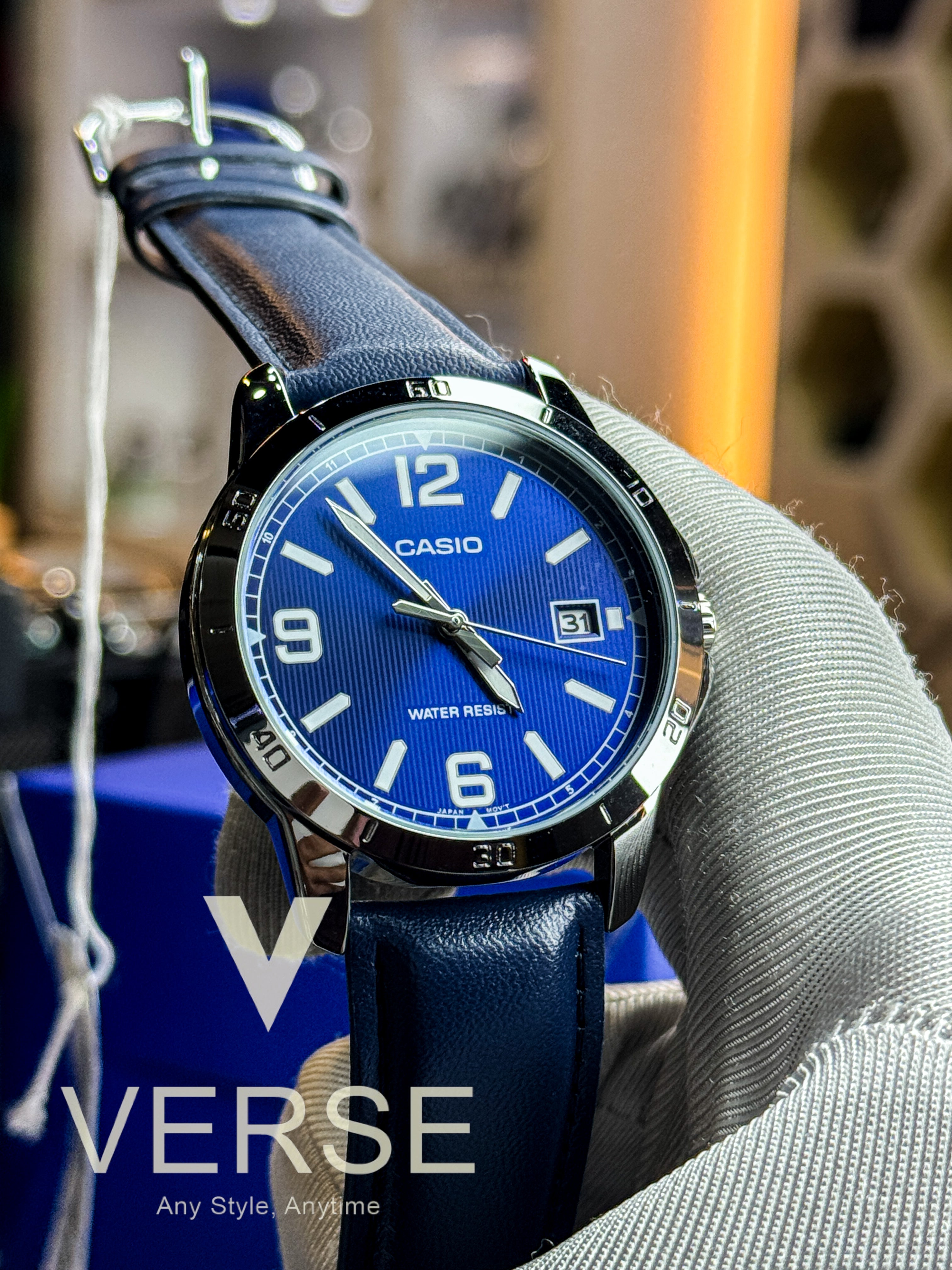 Casio MTP - V004L - 2B Men’s Blue Leather Watch with Blue Dial | MTP - V004L - 2B - VERSE - 