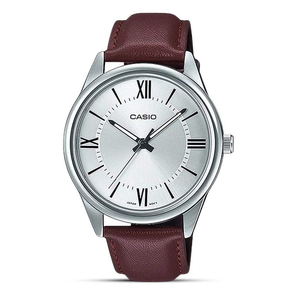 Casio MTP-V005L-7B5UDF silver dial brown leather men's watch