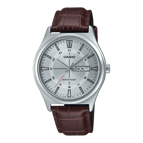 Casio MTP - V006L - 7CUDF Men’s Silver Case Watch with White Dial & Black Leather Strap| Casio MTP - V006L - 7CUDF - VERSE - 