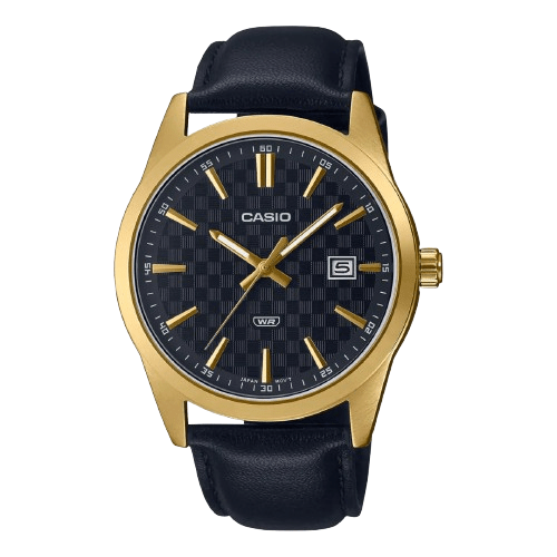 Casio MTP-VD03GL-1AUDF Men’s Gold-Tone Stainless Steel Watch with Black Dial & Leather Strap| Casio MTP-VD03GL-1AUDF