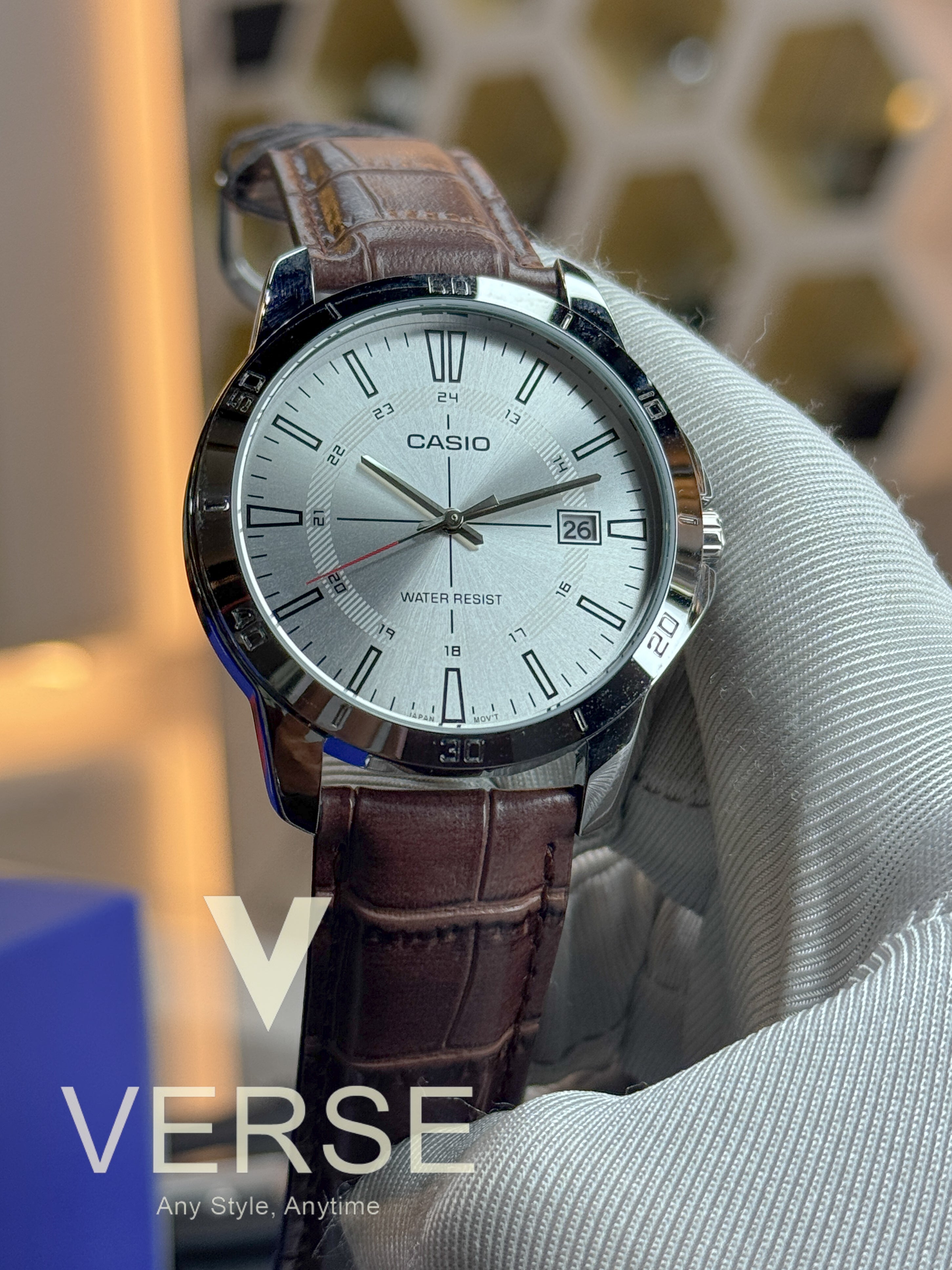 Casio V004L - 7C Men’s Brown Leather Watch with White Dial | V004L - 7C - VERSE - 