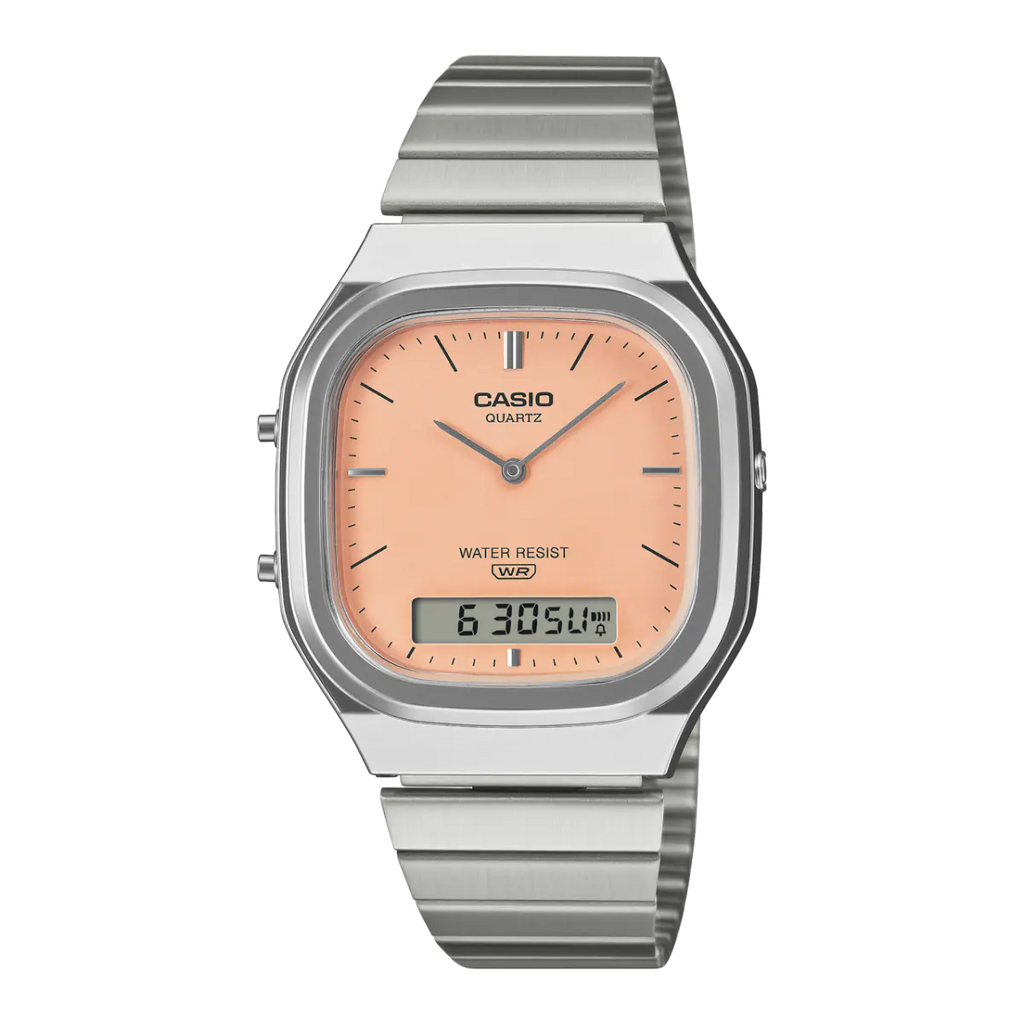 Casio Vintage AQ-240E-4ADF salmon pink dial stainless steel unisex watch