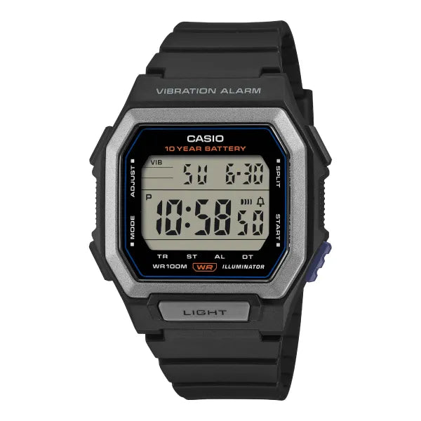 Casio W-738H-1AVDF black digital dial black resin men's 100m sports watch