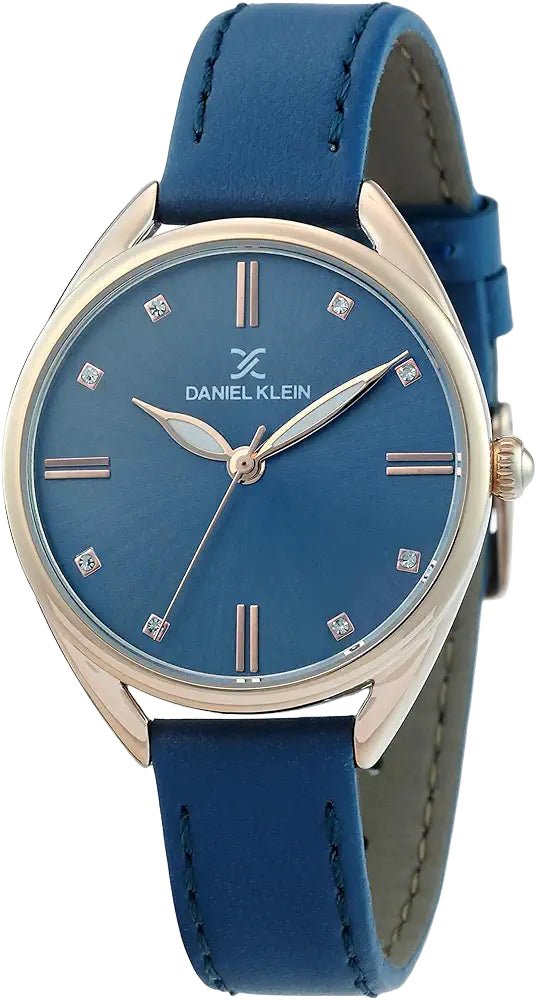 Daniel Klein DK.1.12371-4 Women’s Gold-Tone Watch with Blue Matte Dial & Blue Leather Strap| Daniel Klein DK.1.12371-4VERSE
