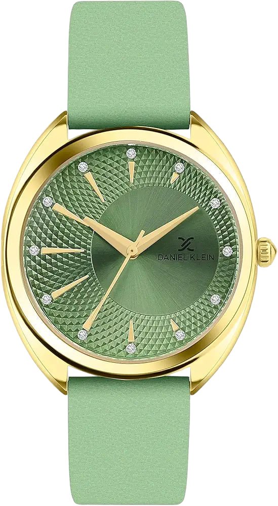 Daniel Klein DK.1.14021-3 Women’s Green Sunray Dial Watch with Gold Case & Green Leather Strap| Daniel Klein DK.1.14021-3