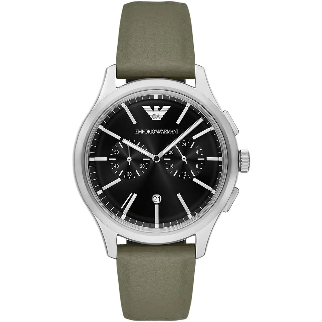 Emporio Armani Dario AR11693 Black Sunray Dial Khaki Green Mirum Strap Men's Watch
